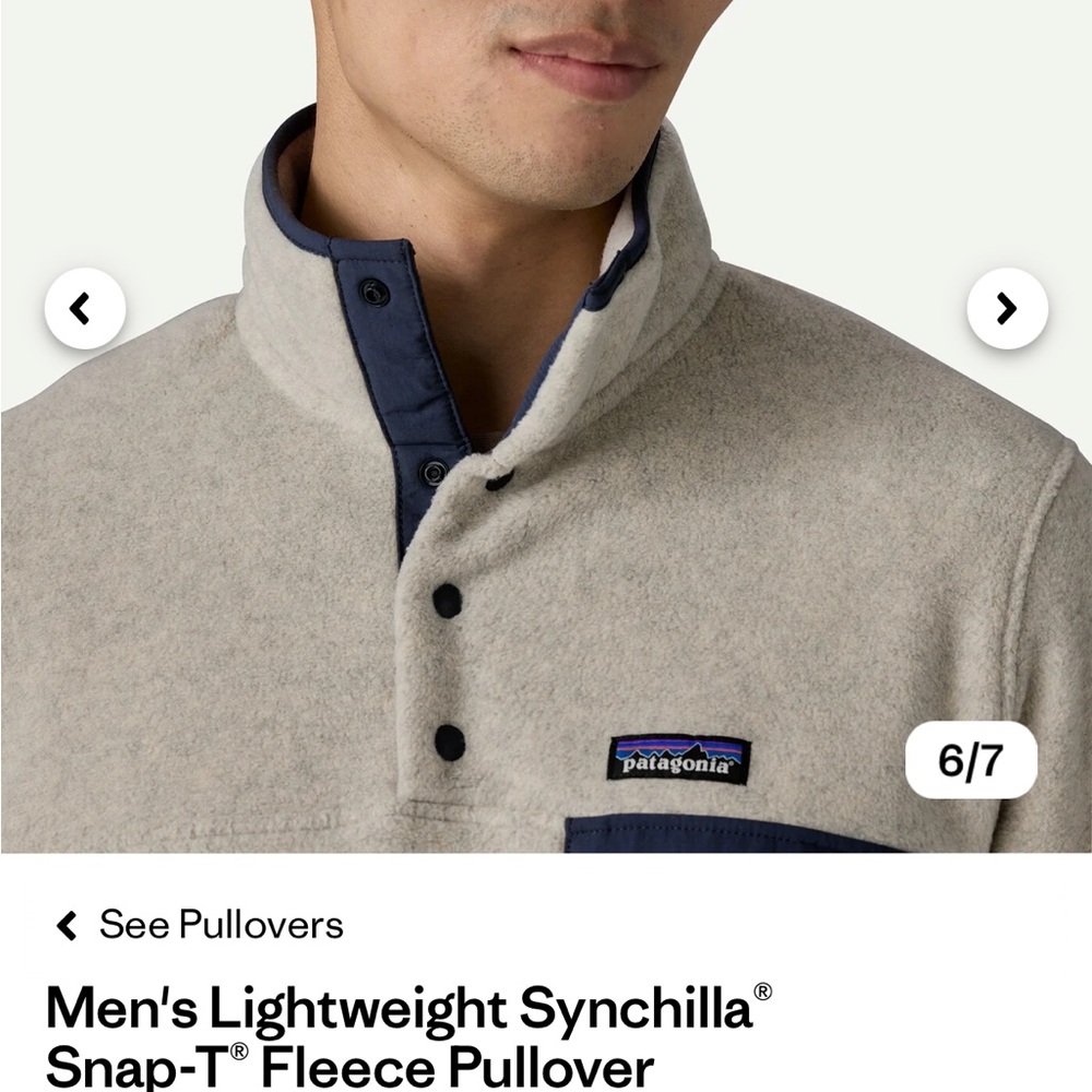 PERFECT CONDITION: Patagonia Men's Light Gray and Navy Fleece Pullover